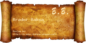 Brader Baksa névjegykártya